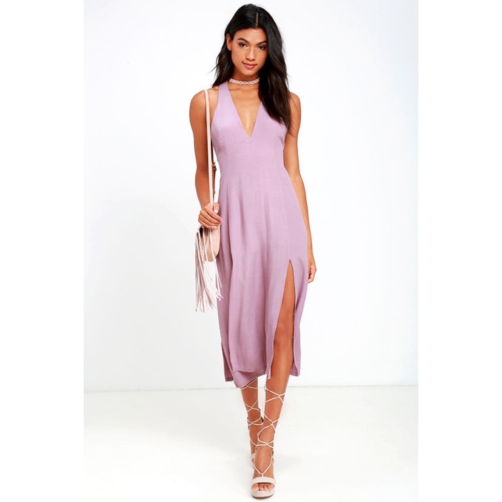 Midi length blush slit dress